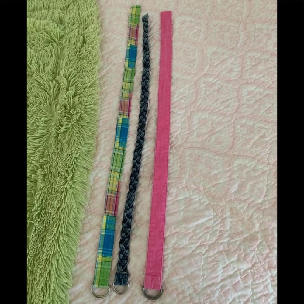 Belt Lot of 3 Solid Plaid Jean Braided Adjustable Blue Pink Girls